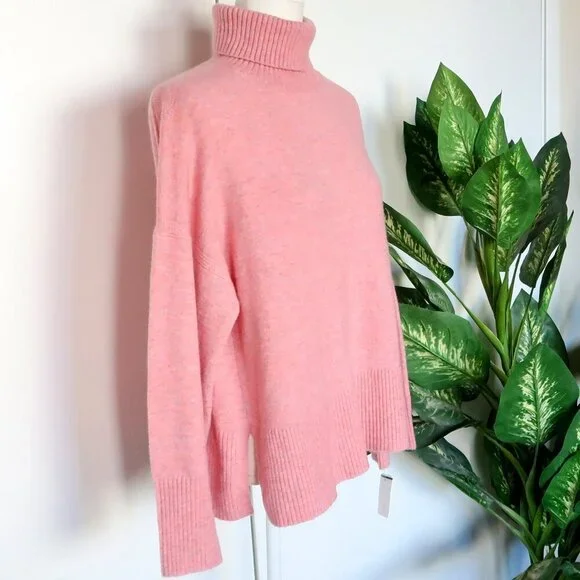 J. Crew Pink Merino Wool Alpaca Knit Turtleneck Sweater in Supersoft Yarn M
